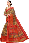 Red & Brown Printed Art Silk Saree