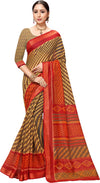 Red & Brown Printed Art Silk Saree