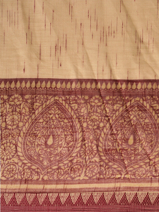 Brown & Beige Printed Art Silk Saree