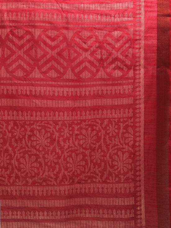 Red & White Printed Art Silk Saree