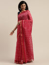 Red & White Printed Art Silk Saree