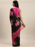 Black & Pink Printed Art Silk Saree