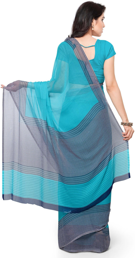 Blue Printed Chiffon Saree