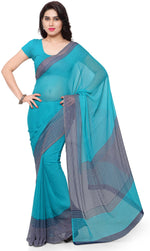 Blue Printed Chiffon Saree