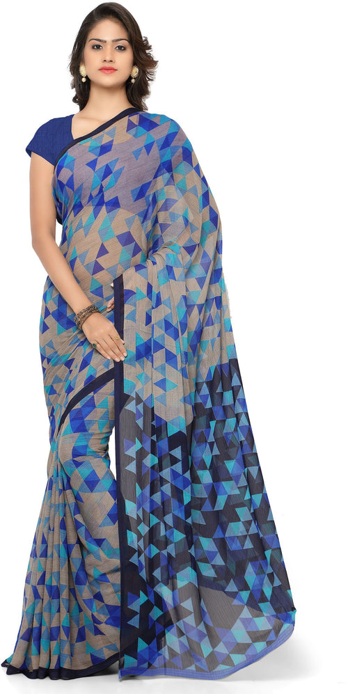 Blue Printed Chiffon Saree