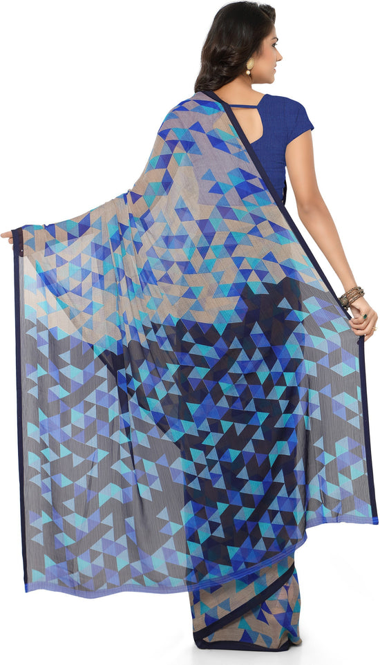 Blue Printed Chiffon Saree