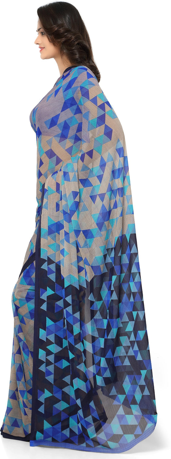 Blue Printed Chiffon Saree