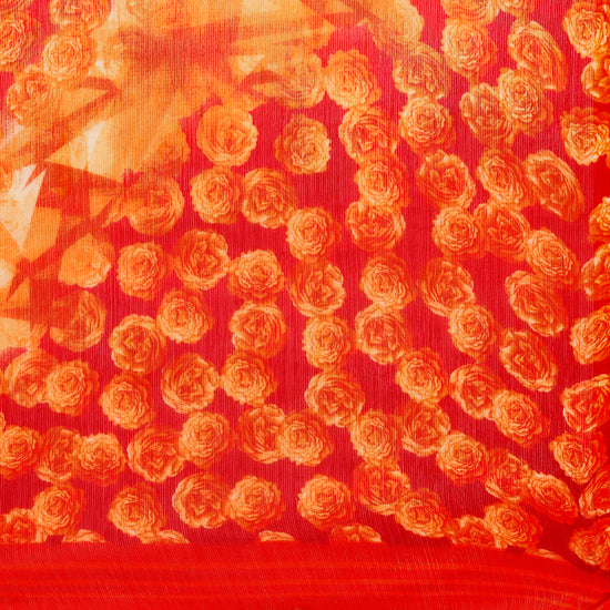 Orange Floral Print Chiffon Saree