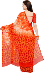 Orange Floral Print Chiffon Saree