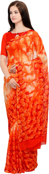 Orange Floral Print Chiffon Saree