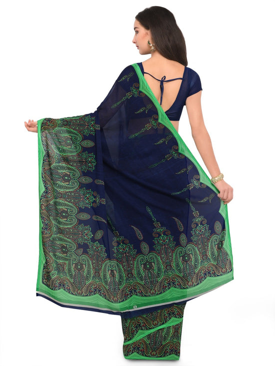 Blue Printed Cotton Blend Saree