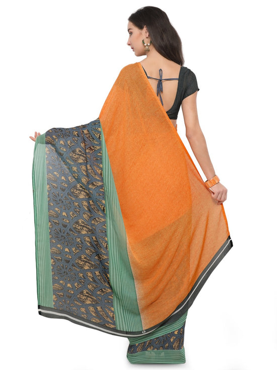 Yellow Printed Cotton Blend Saree