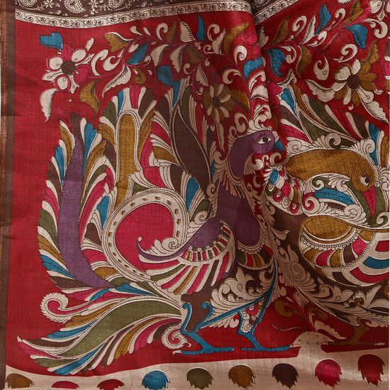 Brown Printed Silk Blend Saree