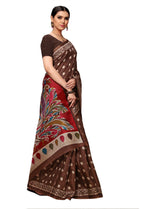 Brown Printed Silk Blend Saree