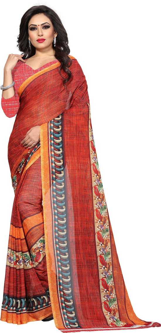 Maroon Printed Cotton Blend Saree