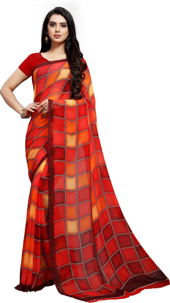 Multicolor Checkered Georgette Saree