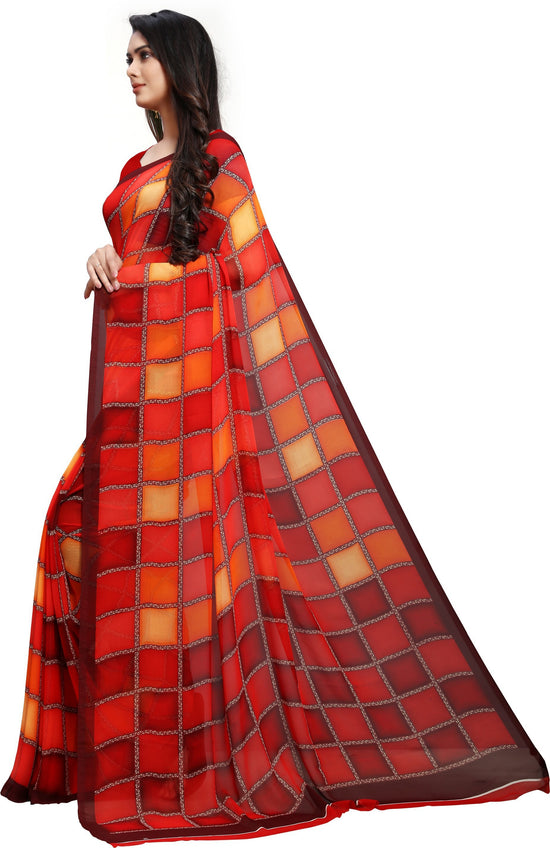 Multicolor Checkered Georgette Saree