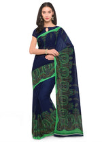 Blue Printed Cotton Blend Saree