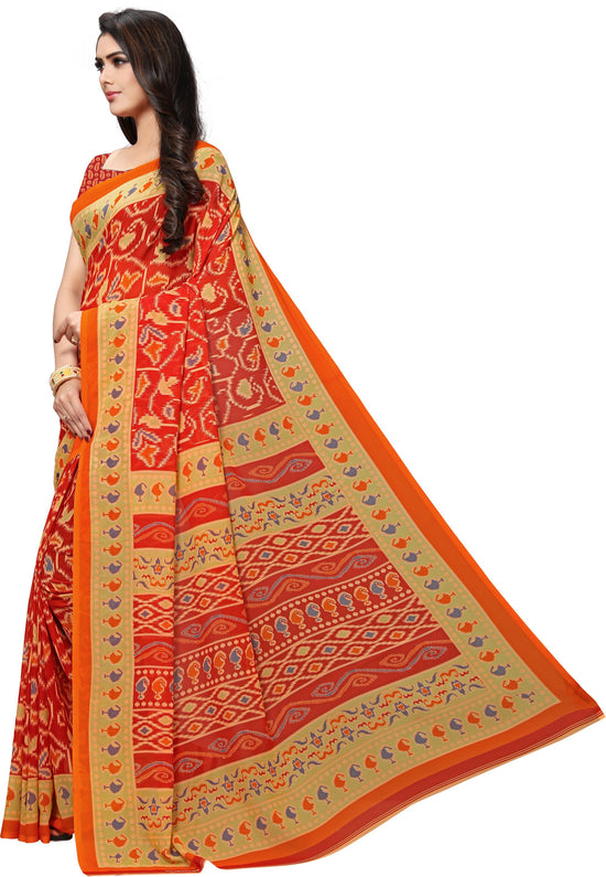 Orange Printed Georgette Saree