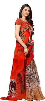 Red Printed Georgette Saree