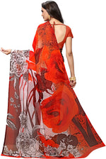 Red Printed Georgette Saree