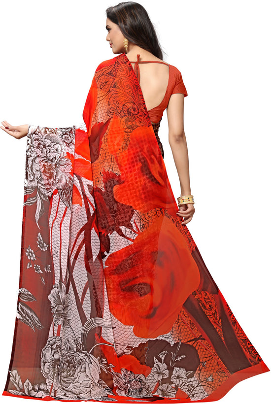 Red Printed Georgette Saree