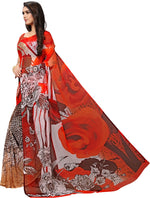 Red Printed Georgette Saree