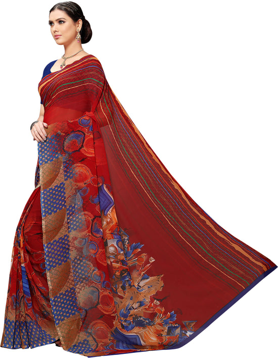 Red Printed Georgette Saree