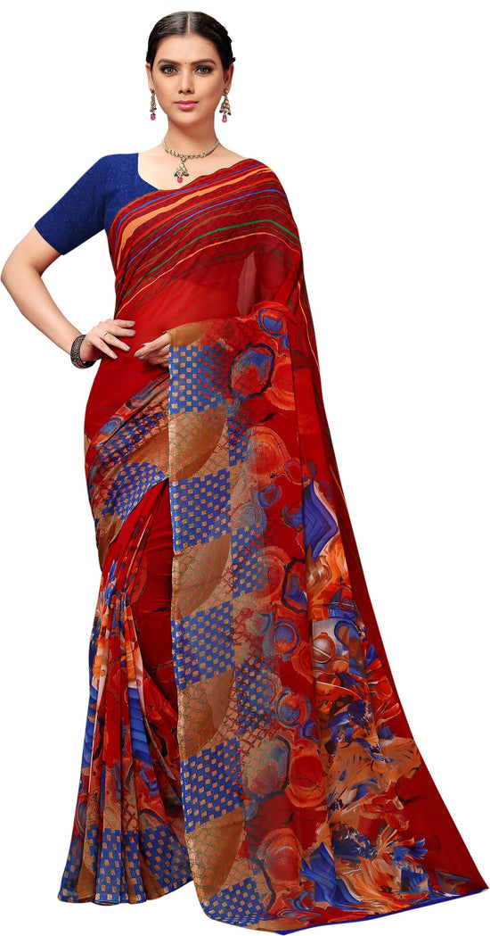 Red Printed Georgette Saree