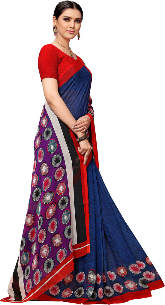 Dark Blue Printed Georgette Saree