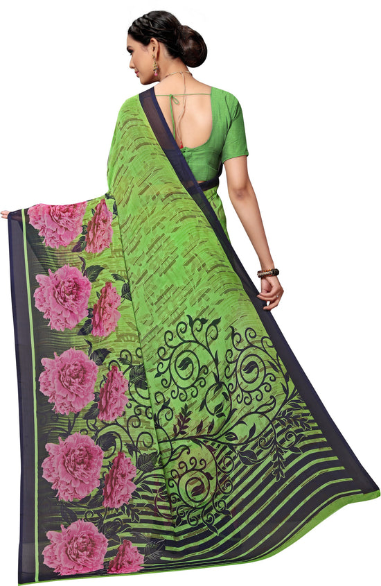 Green Printed Georgette Saree