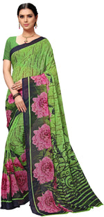 Green Printed Georgette Saree