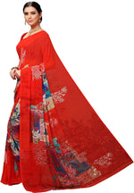 Red Printed Georgette Saree