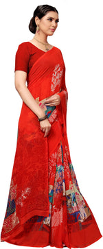 Red Printed Georgette Saree