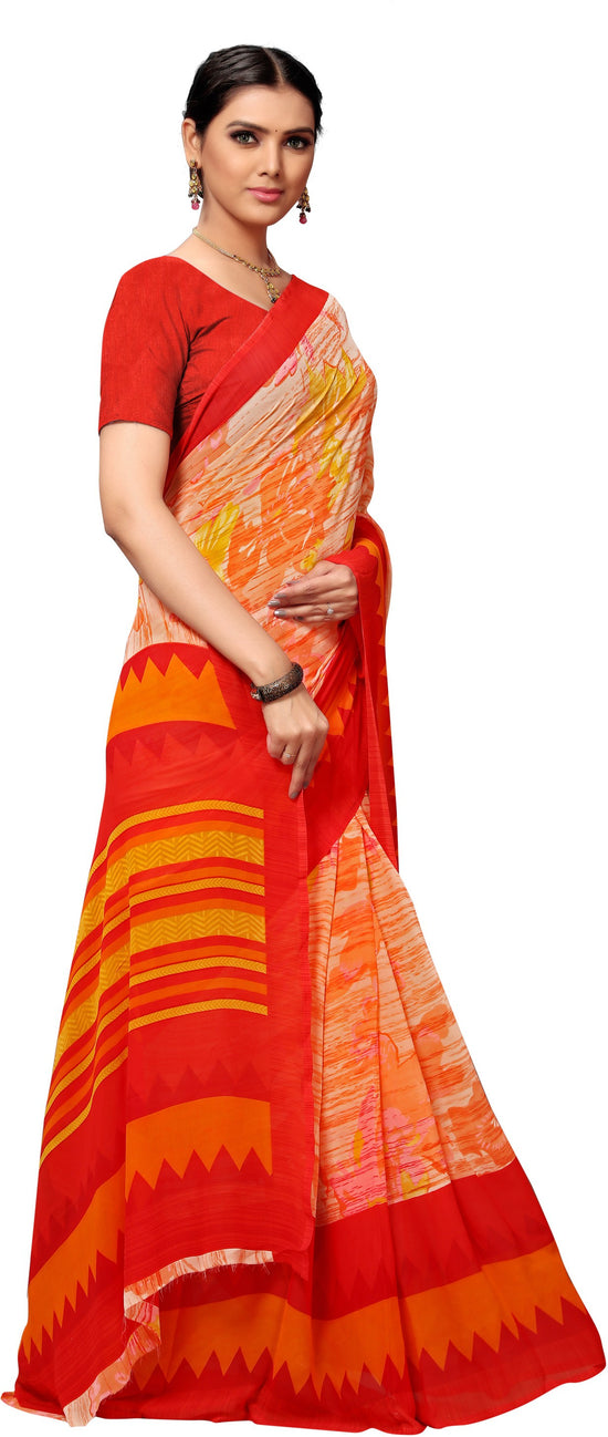 Orange Printed Georgette Saree