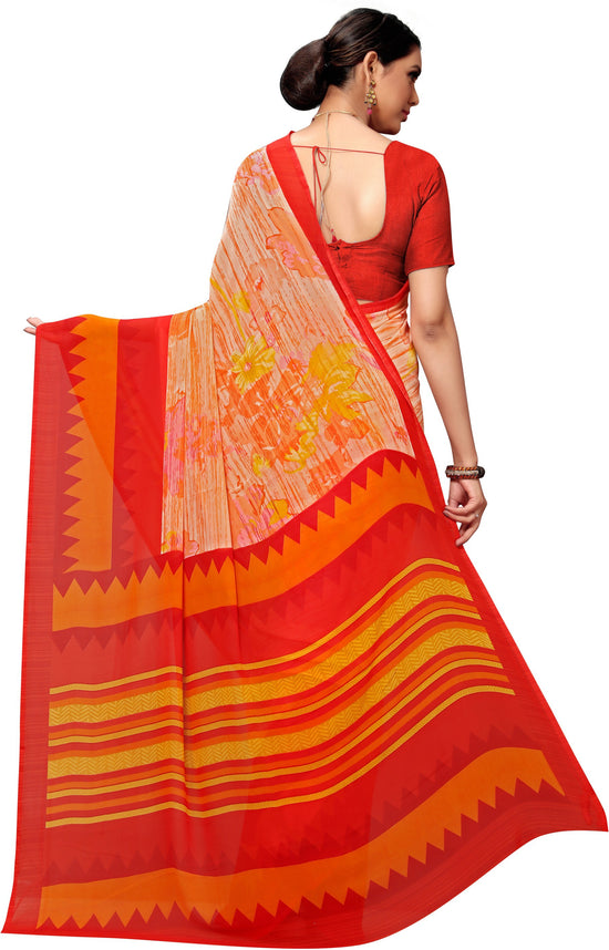 Orange Printed Georgette Saree