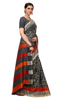 Black Printed Tussar Silk Saree