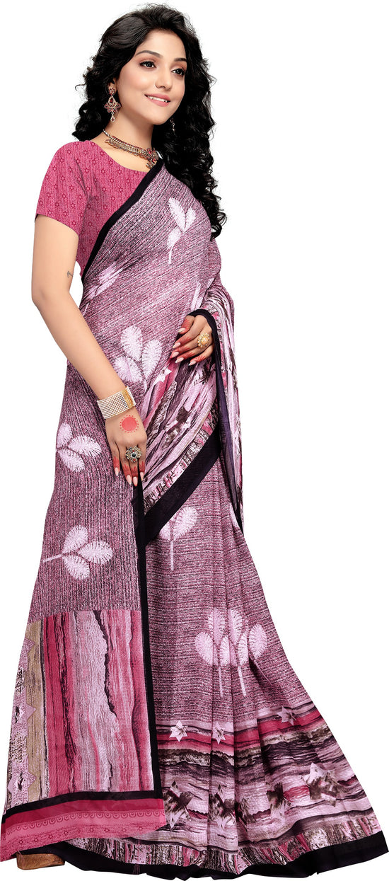 Pink Printed Georgette Saree