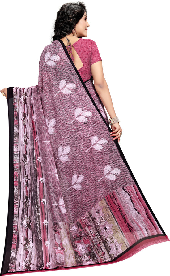 Pink Printed Georgette Saree