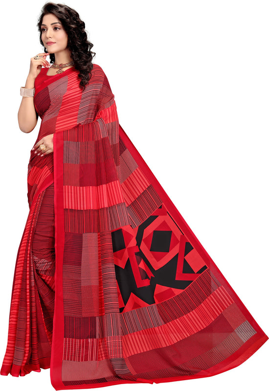 Red Printed Georgette Saree