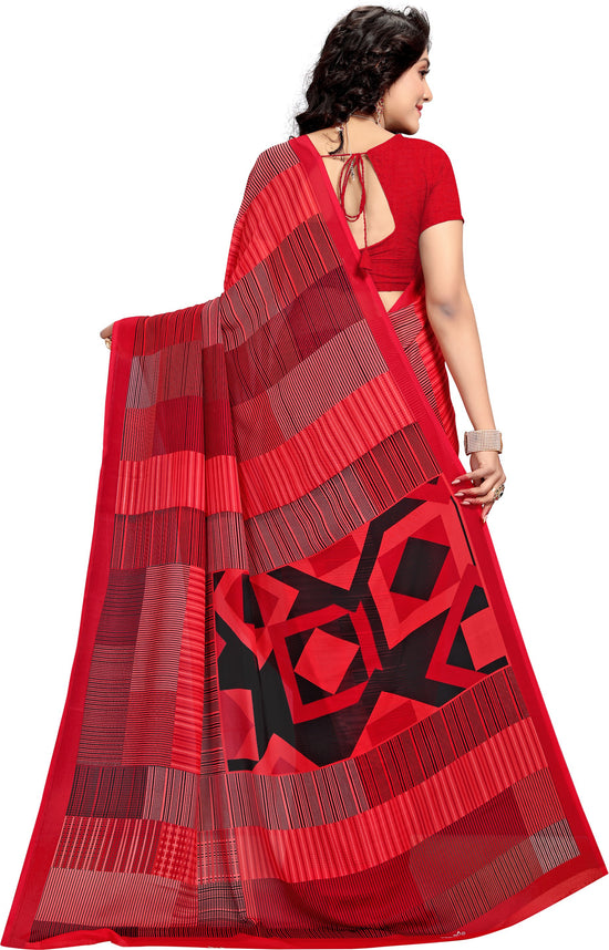 Red Printed Georgette Saree