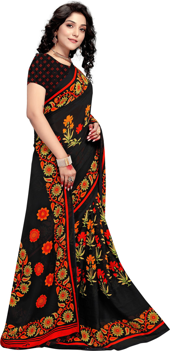 Black Printed Georgette Saree