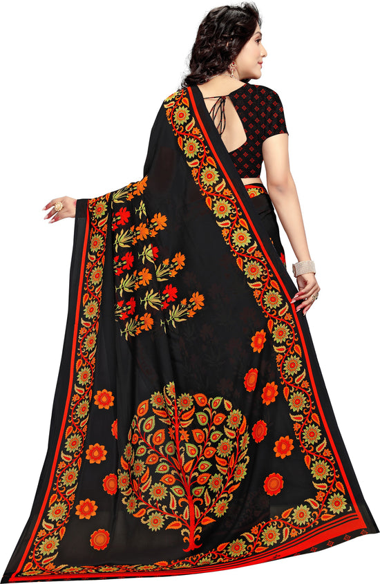 Black Printed Georgette Saree