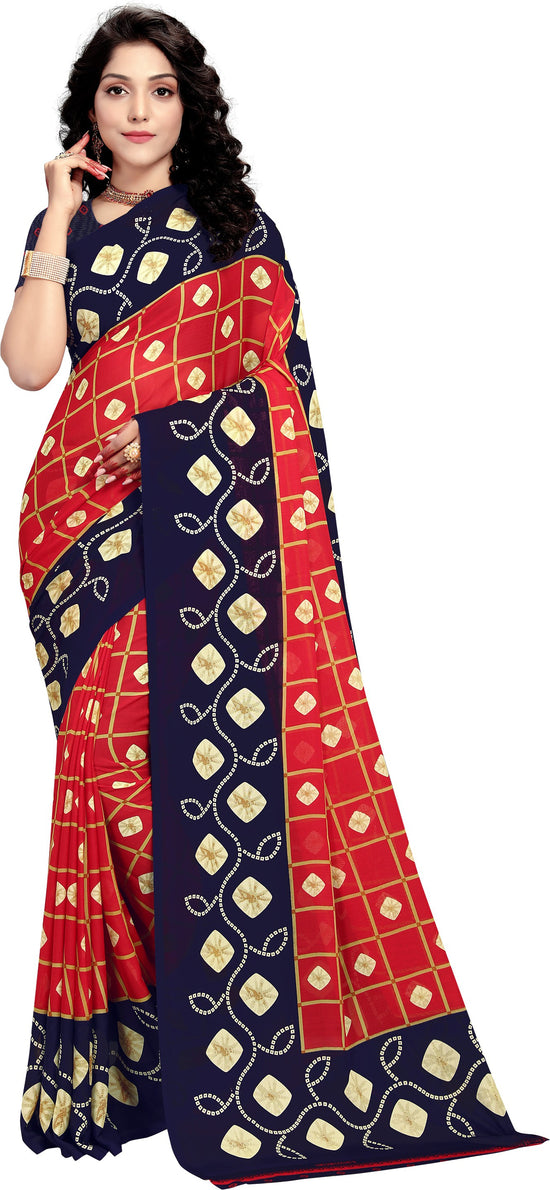 Red Printed Georgette Saree