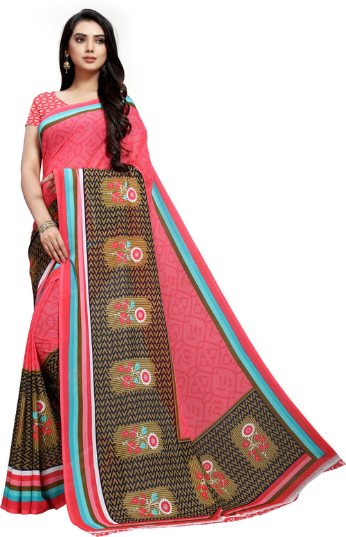 Pink Printed Georgette Saree