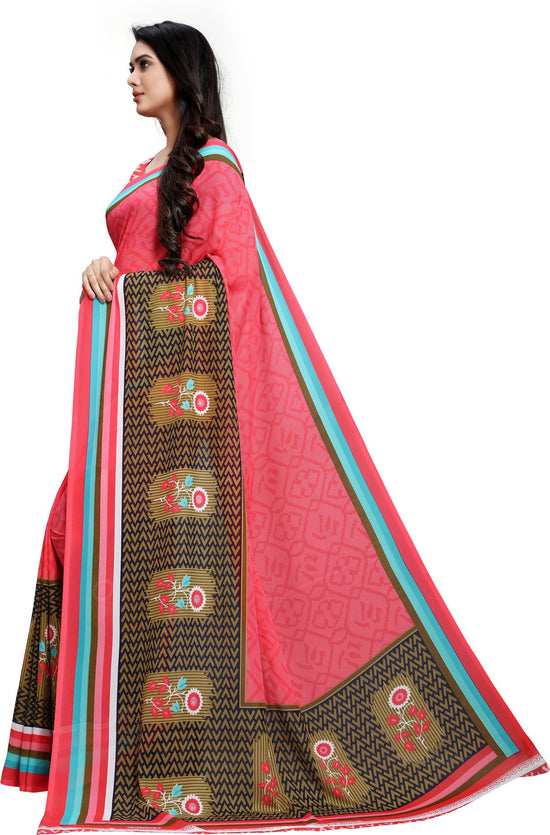 Pink Printed Georgette Saree