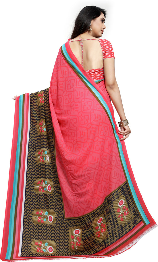 Pink Printed Georgette Saree