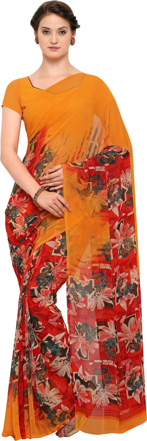 Yellow Printed Georgette Saree