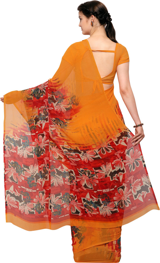 Yellow Printed Georgette Saree