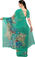 Green Printed Georgette Saree